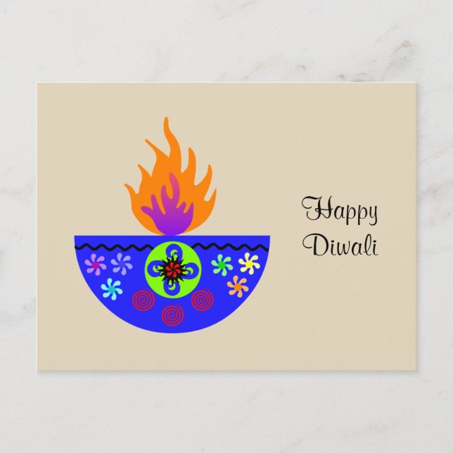 Colourful Diwali Lamp Diya Postcard (Front)