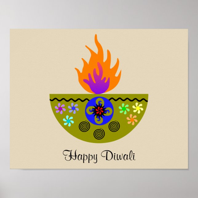 Colourful Diwali Lamp Diya Poster (Front)