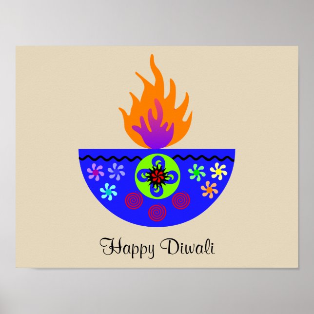 Colourful Diwali Lamp Diya Poster (Front)