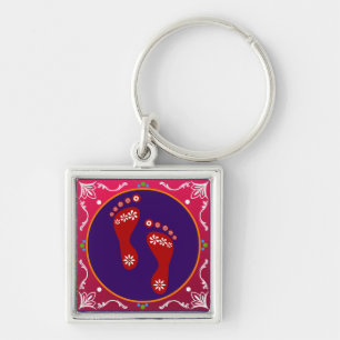 Colourful Diwali Rangoli With Footprint Key Ring