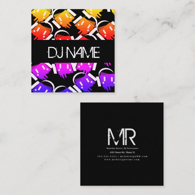 Colourful DJ Business Music Producer Neon  Square Business Card (Front/Back)