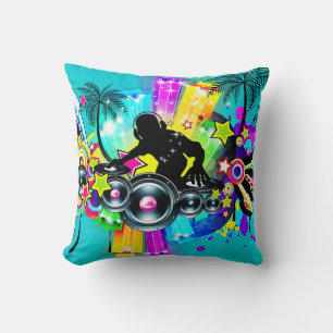 Colourful DJ Music Scene Illustration Cushion