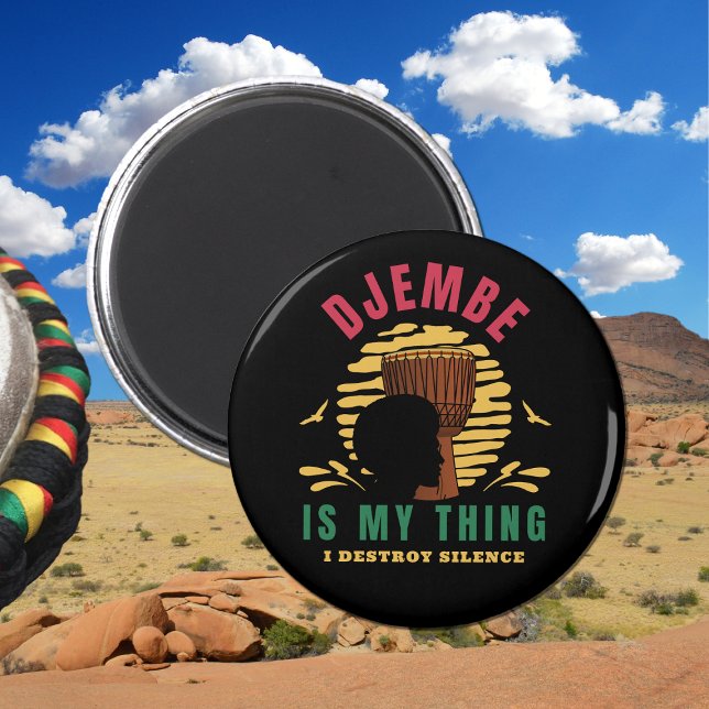Colourful Djembe is my thing African Drum Magnet (Colorful Djembe Illustration on a black Magnet)