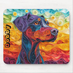 Colourful Doberman Paper Quilling Portrait Mouse Mat