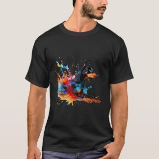 Colourful Dobermann Splashes Of Paint Abstract Art T-Shirt