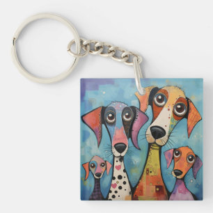 Colourful Dog Abstract Art Cartoon-style Key Ring