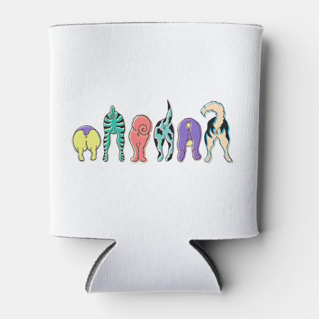 Colourful Dog Butts Can Cooler (Front)