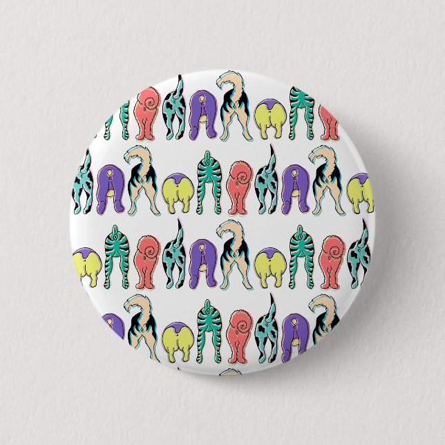 Colourful Dog Butts Pattern 6 Cm Round Badge (Front)