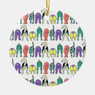 Colourful Dog Butts Pattern Ceramic Tree Decoration