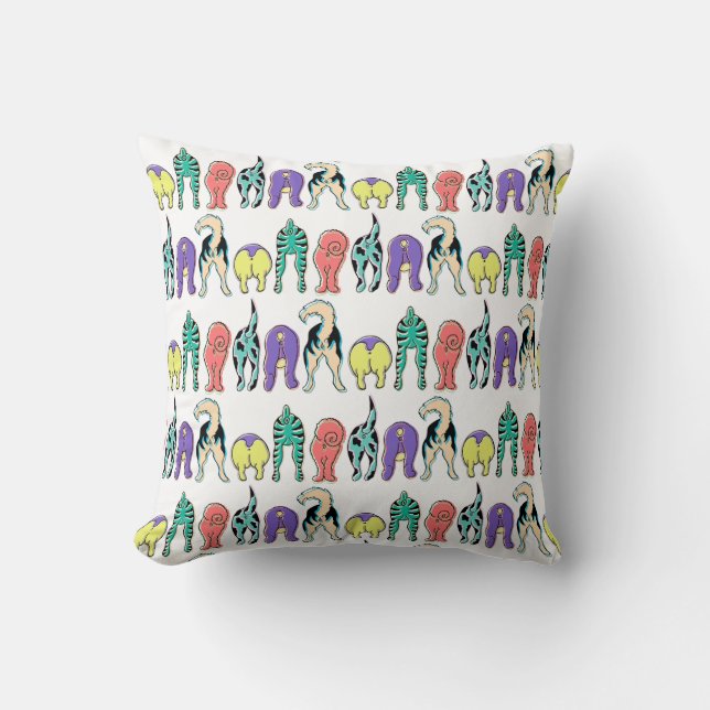 Colourful Dog Butts Pattern Cushion (Front)
