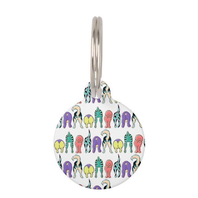 Colourful Dog Butts Pattern Pet Tag (Front)