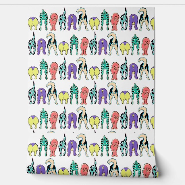 Colourful Dog Butts Pattern Wallpaper (Unrolling)