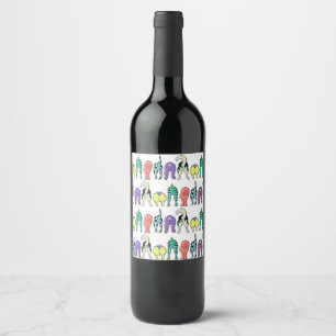 Colourful Dog Butts Pattern Wine Label