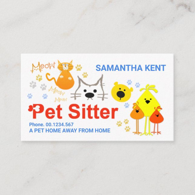 Colourful Dog Cat Bird Pet Care Business Card (Front)