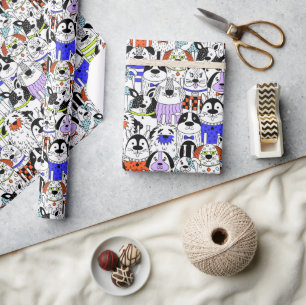 Colourful Dog Crowd Pattern Wrapping Paper
