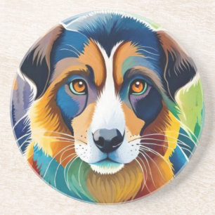 Colourful dog face close up  coaster