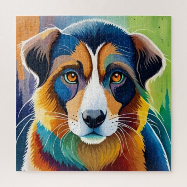 Colourful dog face close up  jigsaw puzzle (Vertical)