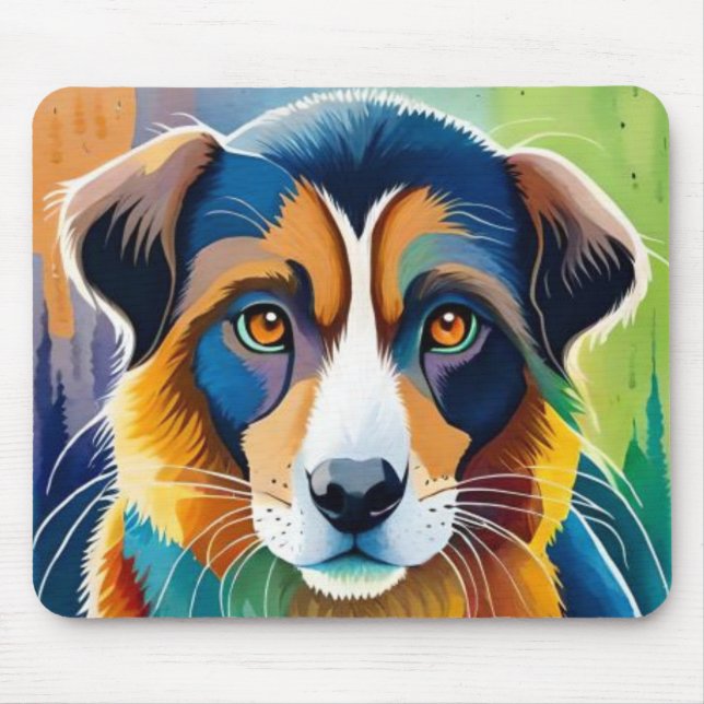 Colourful dog face close up  mouse mat (Front)