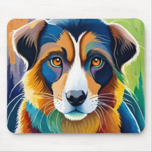 Colourful dog face close up  mouse mat