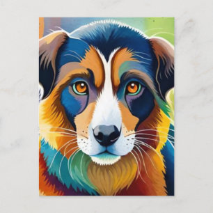 Colourful dog face close up postcard