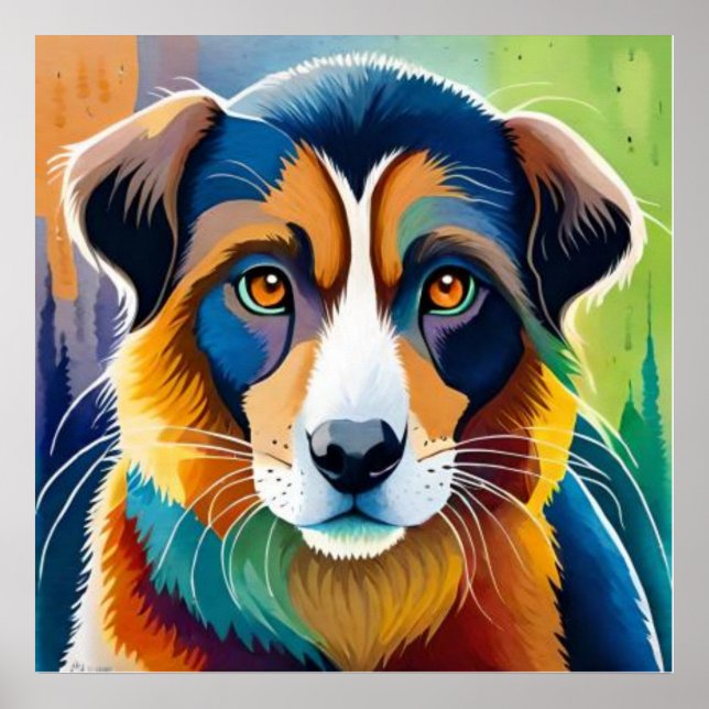 Colourful dog face close up  poster (Front)