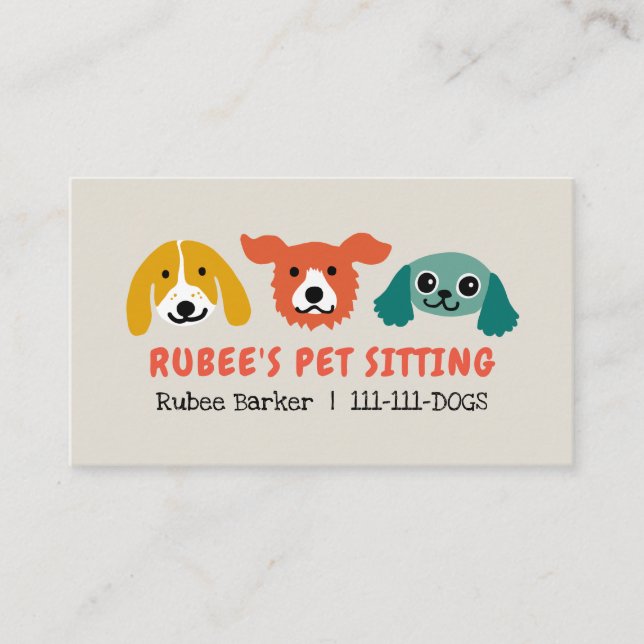 Colourful Dog Faces | Cute Pet Sitting Animal Business Card (Front)