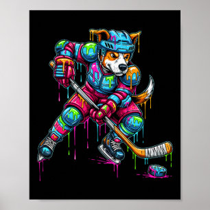 Colourful Dog Hockey Ice Cream Drip Player  Poster