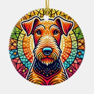 Colourful dog Illustration Ceramic Tree Decoration