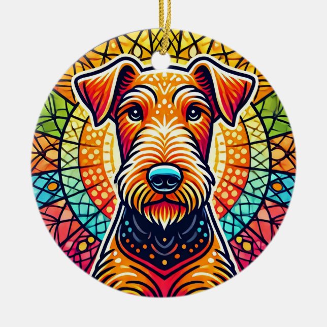 Colourful dog Illustration Ceramic Tree Decoration (Front)