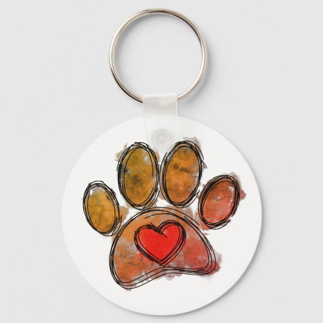 Colourful Dog Lover Drawing Watercolor Key Ring (Front)