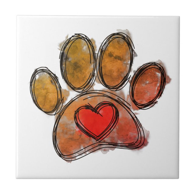 Colourful Dog Lover Drawing Watercolor Tile (Front)