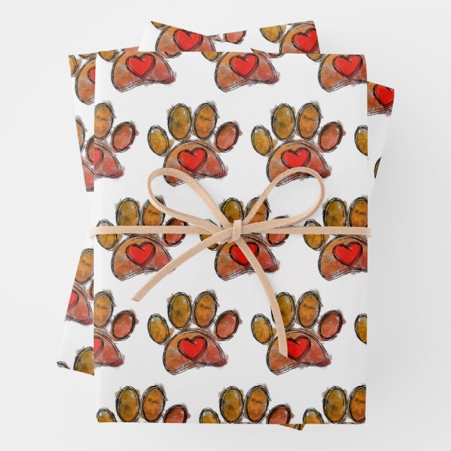 Colourful Dog Lover Drawing Watercolor Wrapping Paper Sheet (In situ)