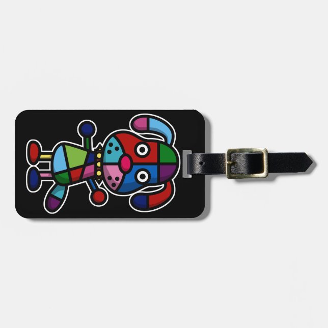 colourful dog luggage tag (Front Horizontal)
