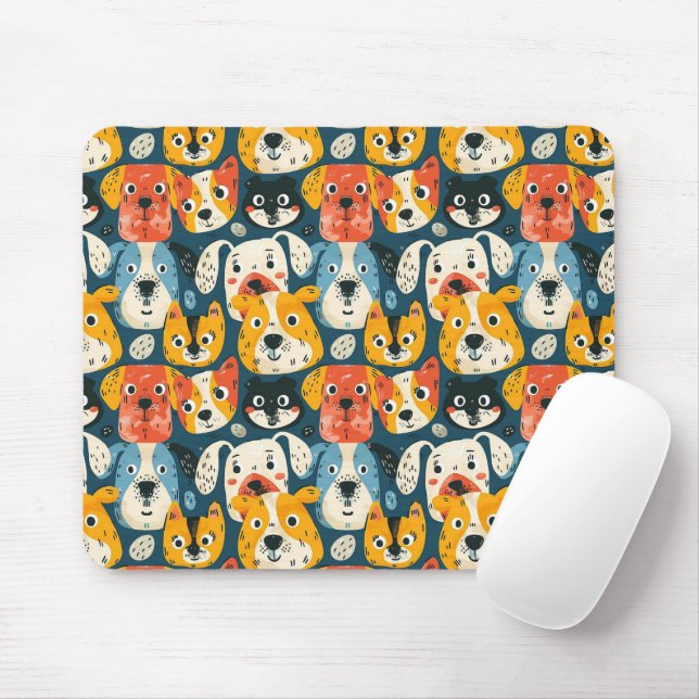 Colourful Dog Pattern Mouse Mat (With Mouse)