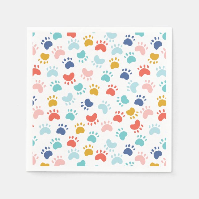 Colourful Dog Paw Party  Napkin (Front)