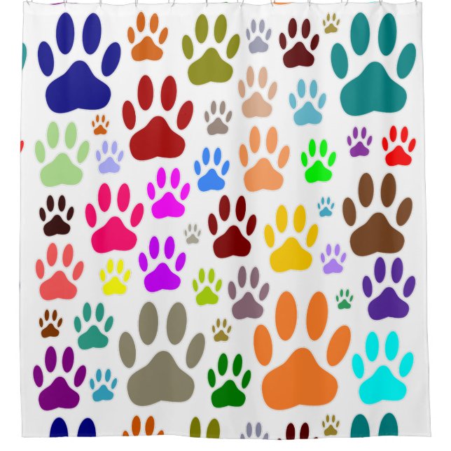 Colourful Dog Paw Pattern Shower Curtain (Front)