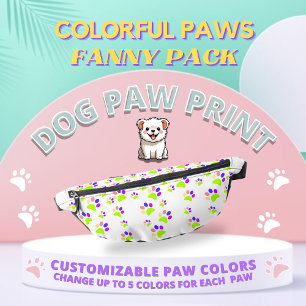 Colourful Dog Paw Print Design, Editable Paw Colou Bum Bags