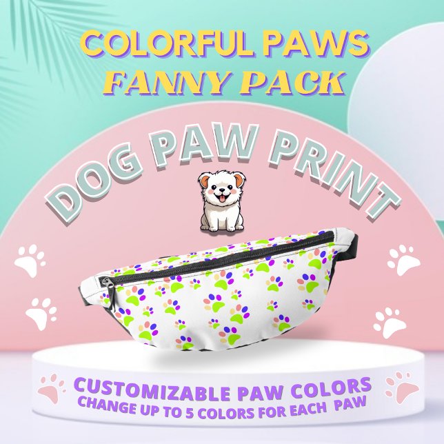 Colourful Dog Paw Print Design, Editable Paw Colou Bum Bags (Creator Uploaded)