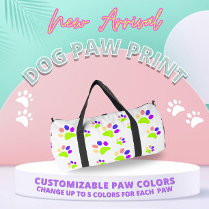 Colourful Dog Paw Print Design, Editable Paw Colou Duffle Bag