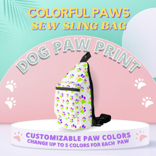 Colourful Dog Paw Print Design, Editable Paw Colou Sling Bag