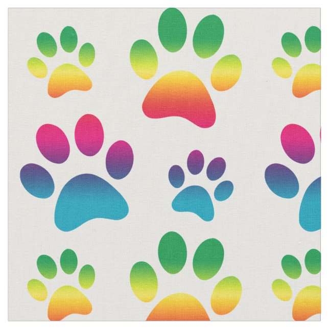 Colourful Dog Paw Print Fabric (Close Up)