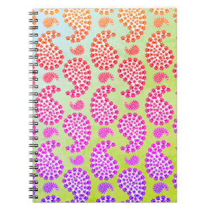 Colourful Dog Paw Print Paisley Vintage Style Notebook