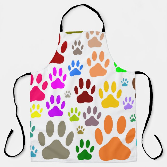 Colourful Dog Paw Prints All Over Apron (Front)