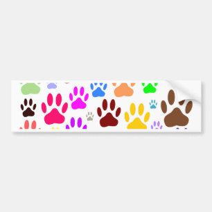 Colourful Dog Paw Prints All Over Bumper Sticker