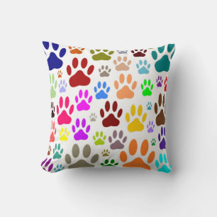 Colourful Dog Paw Prints All Over Cushion