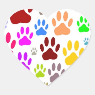 Colourful Dog Paw Prints All Over Heart Sticker