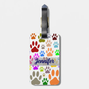 Colourful Dog Paw Prints All Over Luggage Tag