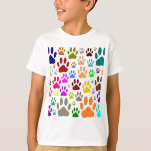 Colourful Dog Paw Prints All Over T-Shirt