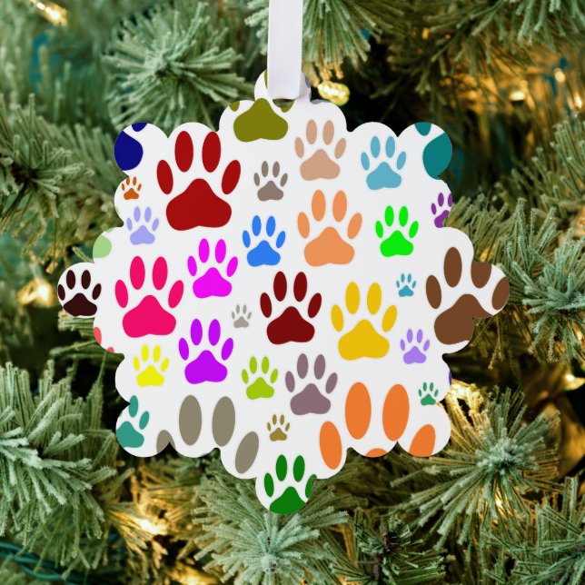 Colourful Dog Paw Prints All Over Tree Decoration Card (Insitu (Tree))