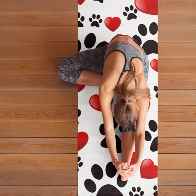 Colourful Dog Paw Prints and Hearts Custom Name Yoga Mat (Creator Uploaded)
